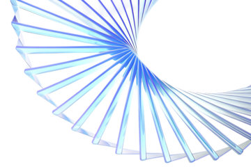 Abstract swirling geometric spiral of light and blue lines isolated on transparent background