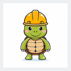 Cartoon Turtle Character Wearing a Yellow Construction Helmet.