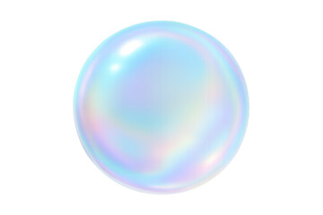 Iridescent soap bubble with reflection on transparent background