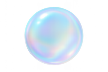 Iridescent soap bubble with reflection on transparent background