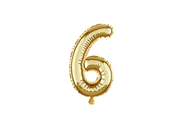 Shiny golden number six balloon isolated on transparent background for celebrations and events