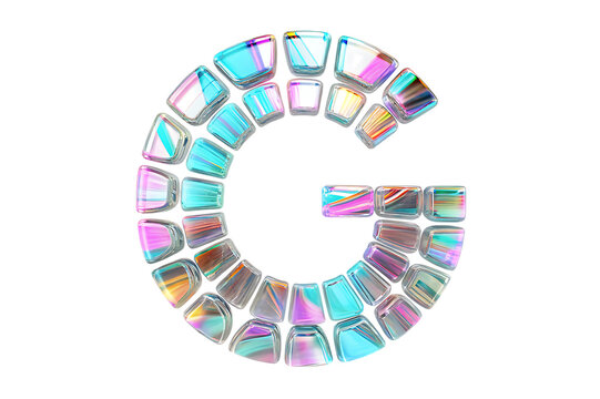 Alphabet letter g formed by iridescent mosaic tiles isolated on transparent background