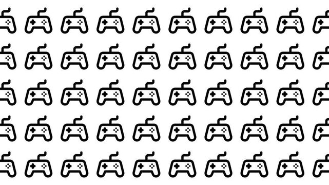 Repeating black game controller icons on white. Suitable for backgrounds, gaming websites, merchandise, and gamingrelated designs like posters and apparel.