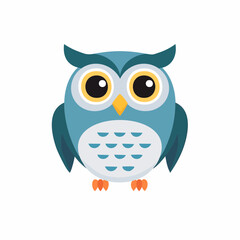 CartoonStyle Blue Owl with Large Eyes and Orange Feet.