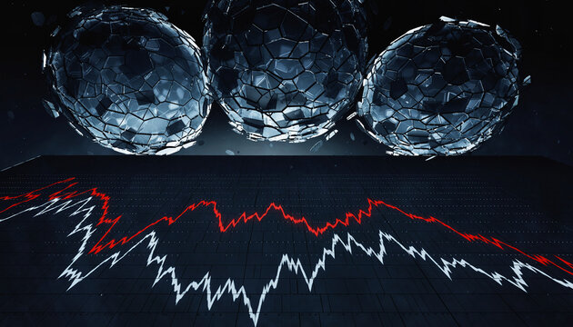 Abstract financial chart with virus spheres