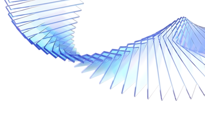 Abstract geometric spiral of light blue and white paper folded into a wave isolated on transparent background