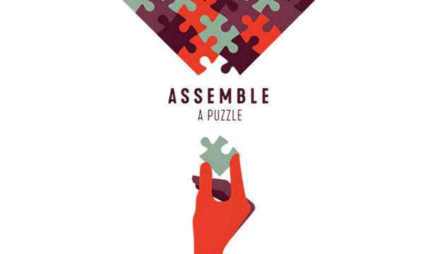 Hand holding a puzzle piece connecting to a fragmented abstract shape isolated on transparent background