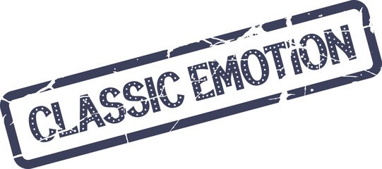 Classic Emotion Rubber Stamp Impression with Distressed Blue Ink Texture and Retro Typography