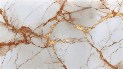 Elegant White Marble Texture with Deep Veins of Copper and Gold Highlights, Ideal for Backgrounds in Interior Design and Luxury Projects