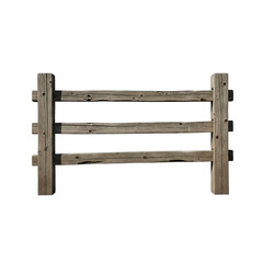 Fototapeta premium Rustic Wooden Three Rail Fence Post Construction with Weathered Texture Isolated on Transparent Background Natural Wood Material