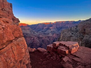 Morning light highlighting the red rocks inside the Grand Canyon