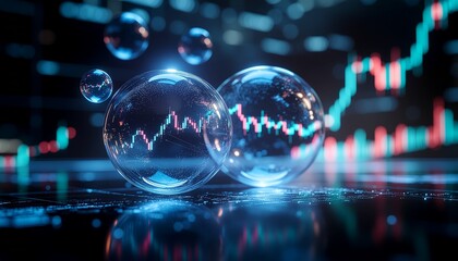 Stock market data visualization with a financial bubble, representing volatility and risk