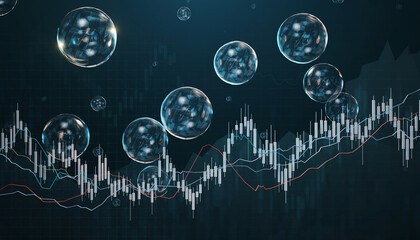 Bubbles floating above a stock market graph, symbolizing market volatility and speculation