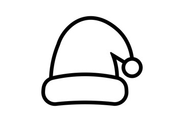 The image shows a simple black-and-white line art illustration of a Santa hat.
