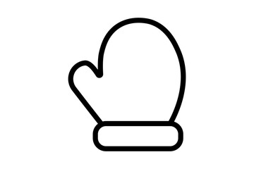 This is a minimalist, black-and-white line art illustration of a single winter mitten.