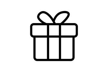 This is a minimalist, black-and-white line art illustration of a gift box or present