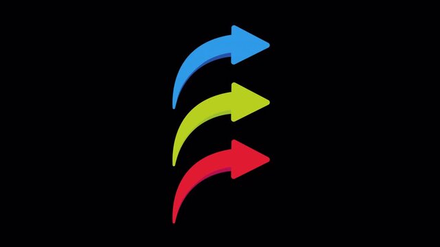 Arrow logo animation alpha channel transparent with three curved arrows in blue, yellow, and red for a dynamic and colorful brand identity. Suitable for innovative businesses.