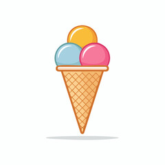 Colorful Cartoon Ice Cream Cone with Three Scoops.