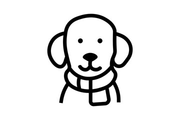 This is a simple, black-and-white line art illustration of a dog's head and chest, wearing a scarf, often used for winter or holiday themes.