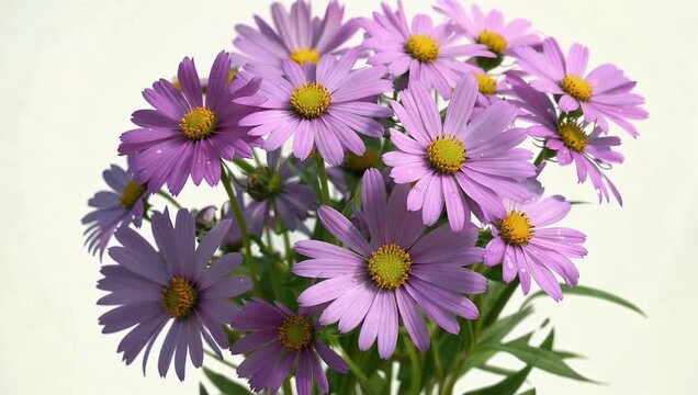 A beautiful 4K timelapse of purple kosmeya summer flowers blooming gracefully on a clean white background highlighting delicate petals and natural beauty to create elegant botanical footage for