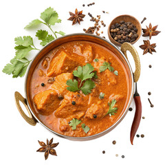Indian Chicken Curry in Copper Bowl Isolated