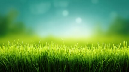 Fototapeta premium Lush Green Grass Blades Against a Beautiful Blurred Background with Soft Light and Fresh Nature Vibes for Relaxing and Refreshing Imagery in Nature Scenes