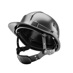 Naklejka premium Realistic Black Hard Hat Safety Helmet Isolated on Black Background with Subtle Lighting Highlights