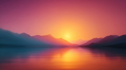 Fototapeta premium Serene Sunset Over Mountains and Calm Lake with Vibrant Pink and Orange Sky Reflected on Tranquil Waters in Stunning Landscape Scene