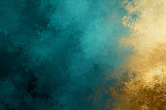 Textured turquoise and golden gradient  background. Background for Christmas or New year  overlay. AI generated images