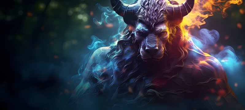 a light minotour liger dyrad coming out of the smoke.,generative AI