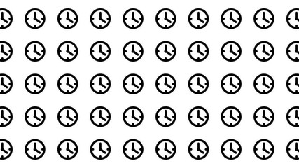 Many simple clock icons arranged in a regular grid pattern, ideal for designing timerelated websites, apps, or educational materials.