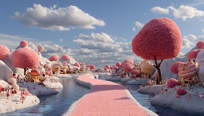 Fantasy world consisting of chocolate and candy, super sweet, dreamland, sugar paradise, candyland created with generative ai technology