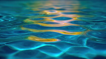 Mesmerizing Reflections of Natural Light on Tranquil Water Surface Displaying Beautiful Patterns and Vivid Color Variations in Blue and Green Tones