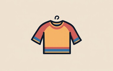 Stylized yellow-orange sweater with red sleeves and blue stripes