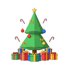 Beautifully Stylized Christmastime Centerpiece Arrangement, Displaying Symmetrically Stacked Gifts.