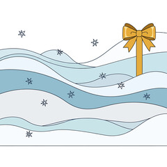 Abstract Geometric Shapes Representing Overlapping Snow Drifts, Scattered Doodle Stars, Golden Bow.