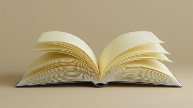 Open book with blank pages displaying natural light in a minimalist setting, symbolizing creativity, knowledge, and imagination in education and literature