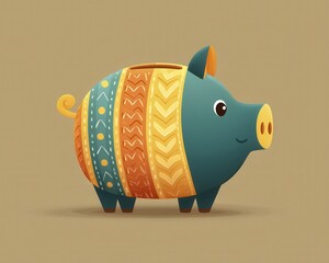 Cute cartoon piggy bank side view colorfu-2 - coins currency saving planning piggy bank
