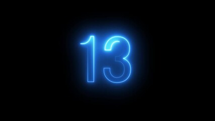13 number neon bright red color animation on black background, glowing neon line circle with text number 13 animated video,
Animation of glowing neon Pink and blue color number 13 text animation 