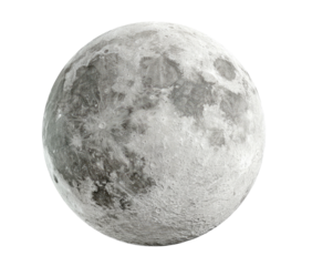 Detailed full moon, textured surface, black background isolates it
