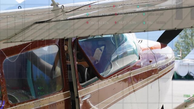 HUD overlays sliding over wing and glass after startup revealing readouts for preflight then fading