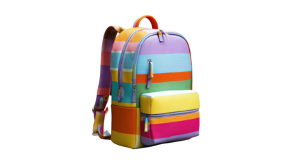 Colorful striped backpack with pockets and adjustable straps