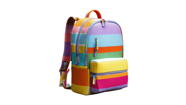 Colorful striped backpack with pockets and adjustable straps