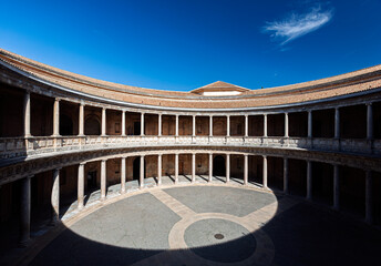 Circular courtyard view at the Palace of Charles V, Alhambra