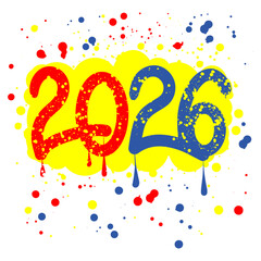 Happy new year 2026 graffiti with colorful paint splash background