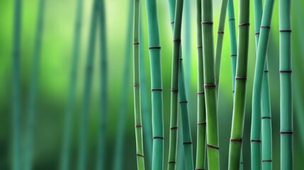 Obraz premium Lush Green Bamboo Stalks with a Soft Focus Background, Perfect for Nature and Tranquility Themes in Modern Design Projects