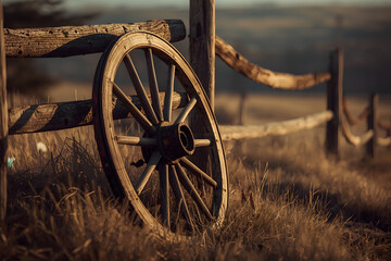Old wagon wheel near the fence