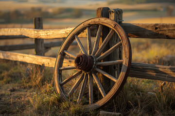 Old wagon wheel near the fence