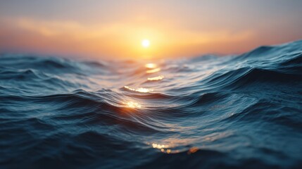 Obraz premium Serene Ocean Sunset with Gentle Waves and Reflections of Golden Light, Peaceful Seascape in Warm Tones for Calming Atmosphere and Nature Themes
