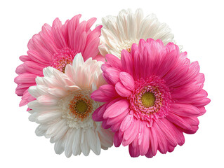 Daisies pink & white, vibrant, close-up flowers on black background